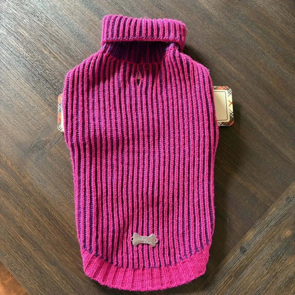 Barkley & Finn Dog Coat Jacket Knit Sweater Warm Size Small Pink Purple Striped